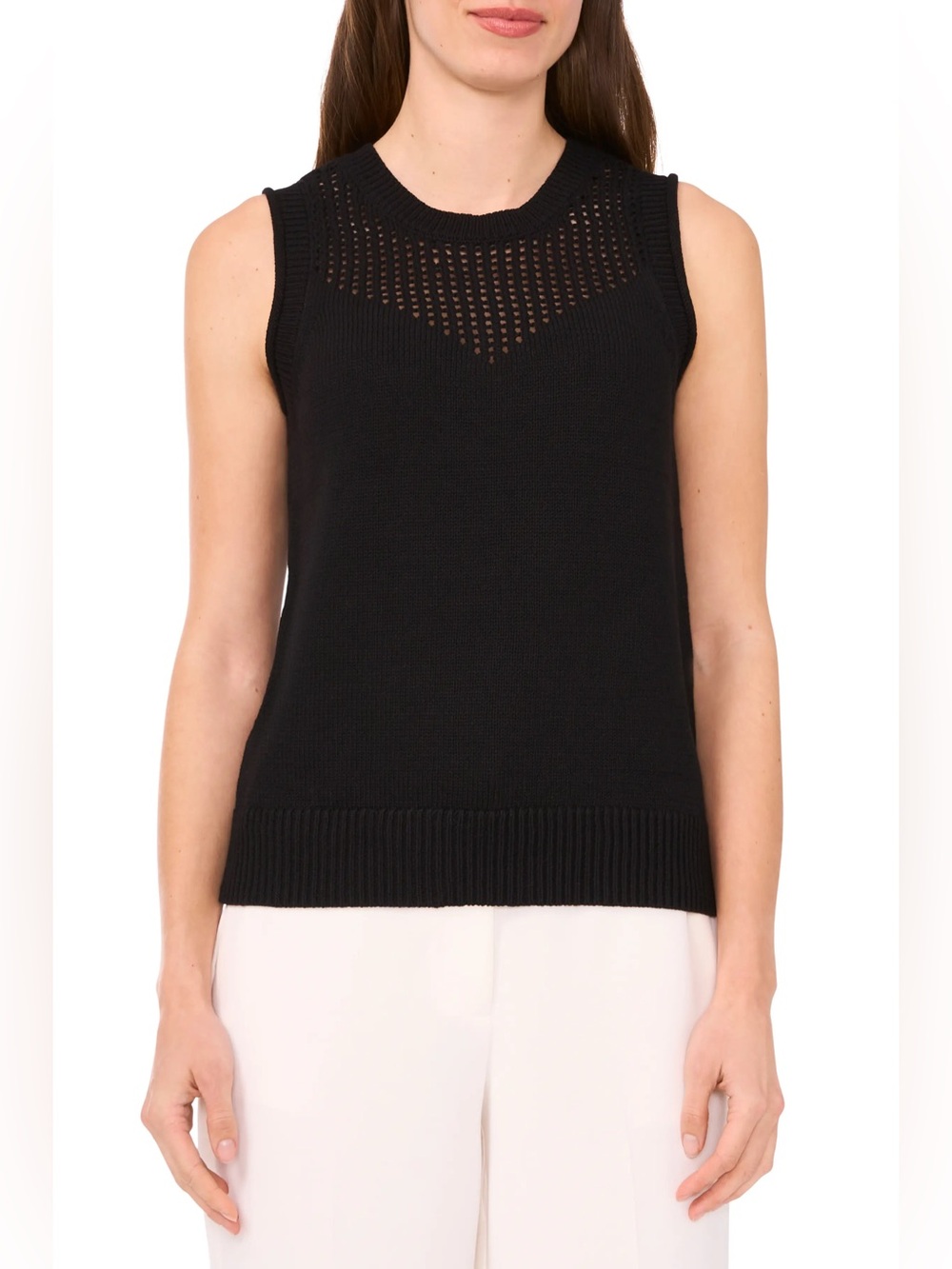 Halogen - Black Sleeveless Knit Tank with Mesh Yoke